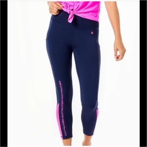 Lilly Pulitzer UPF 50 Luxletic 24” Weekender High Rise Midi Legging Navy Pink